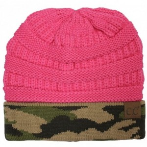Skullies & Beanies Hot and New Camouflage Camoflage Print Knit Cuff Beanie Warm Winter Hat Skully Cap - New Candy Pink - CU12...