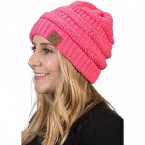 Skullies & Beanies Solid Ribbed Beanie Slouchy Soft Stretch Cable Knit Warm Skull Cap - Candy Pink - C012EF7OMK9 $23.22