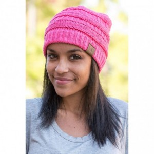 Skullies & Beanies Solid Ribbed Beanie Slouchy Soft Stretch Cable Knit Warm Skull Cap - Candy Pink - C012EF7OMK9 $20.52