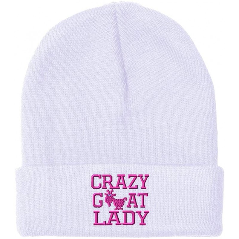 Skullies & Beanies Beanie for Men & Women Crazy Goat Lady Pink Embroidery Skull Cap Hat 1 Size - White - C018A9C0T5H $24.32