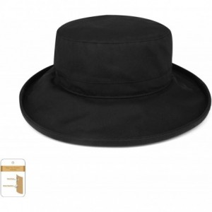Bucket Hats Women's Waxed Cotton Canvas Wide Brim Bucket Hat - Black - C911LV4H9SR $25.60