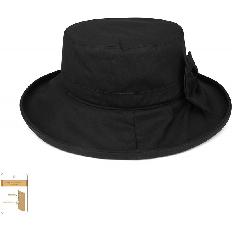Women's Waxed Cotton Canvas Wide Brim Bucket Hat - Black - C911LV4H9SR