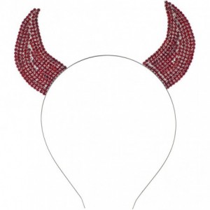 Headbands Halloween Girls Festive Rhinestone Bling Devil Horn Ears Costume Headband - RHODIUM/RED STONES - CG12ODTEOU6 $21.42