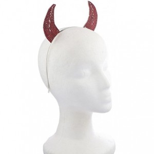 Headbands Halloween Girls Festive Rhinestone Bling Devil Horn Ears Costume Headband - RHODIUM/RED STONES - CG12ODTEOU6 $19.18