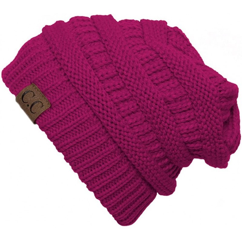 Skullies & Beanies Thick Soft Knit Oversized Beanie Cap Hat- Hot Pink - C411Q3OPI7T $18.94