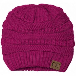Skullies & Beanies Thick Soft Knit Oversized Beanie Cap Hat- Hot Pink - C411Q3OPI7T $18.94