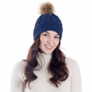Skullies & Beanies Women's Knit Winter Hat Pom Pom Beanie - Navy - CK18HKEAAEA $25.97