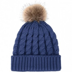 Skullies & Beanies Women's Knit Winter Hat Pom Pom Beanie - Navy - CK18HKEAAEA $25.97