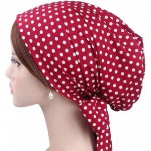 Skullies & Beanies Chemo Cap-Turban Headwear-Multi Function Headwrap and Chemo Hats for Hairloss - Bowknot-dot Red - CS18EGX7...