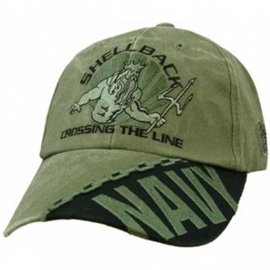 Baseball Caps NEW Navy Shellback "Crossing the Line" OD Green Low Profile Cap - CL119VL7YT1 $37.58