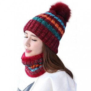 Skullies & Beanies Womens Winter Beanie Hat Scarf Set Warm Fuzzy Knit Hat Neck Scarves - Wine Red - C818I8H84WE $26.67