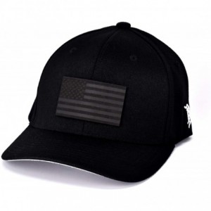 Baseball Caps USA 'Midnight Glory' Black Leather Patch Hat Flex Fit - Black - CX18IGQC2U5 $76.56