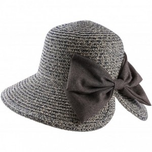 Sun Hats Women Straw Woven Bowknot Decor Panama Summer Beach Sun Hat Trilby Fedora - Navy Blue - CX183L6OD86 $26.26