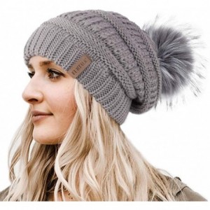 Skullies & Beanies Womens Winter Knit Slouchy Beanie Hat Warm Skull Ski Cap Faux Fur Pom Pom Hats for Women - CD18UDLIL7K $23.48