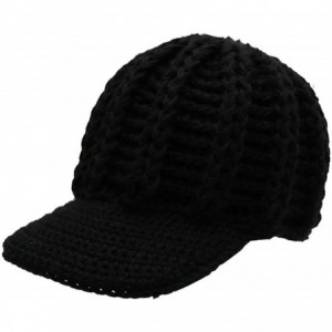 Skullies & Beanies Winter Knitted Caps Visor Cotton Linen Beanies Hats for Women- Thick Warm Winter Baseball Caps - Black - C...