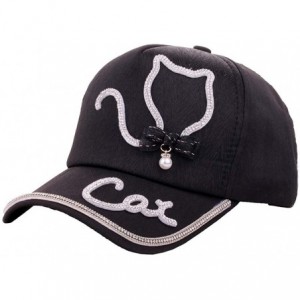 Baseball Caps Women Adjustable Baseball Cap-Bling Diamond Cat Snapback Caps Hip Hop Hats Breathable Visor Sun Hat - Black - C...