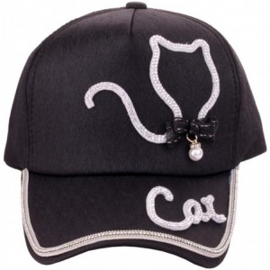 Baseball Caps Women Adjustable Baseball Cap-Bling Diamond Cat Snapback Caps Hip Hop Hats Breathable Visor Sun Hat - Black - C...