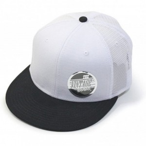 Baseball Caps Plain Cotton Twill Flat Brim Mesh Adjustable Snapback Trucker Baseball Cap - Black/White/White - C1122TZG2CF $2...