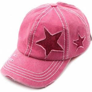 Baseball Caps Exclusives Hatsandscarf Distressed Adjustable - Hotpink Glitter Stars - CF18SGTHCH5 $27.00