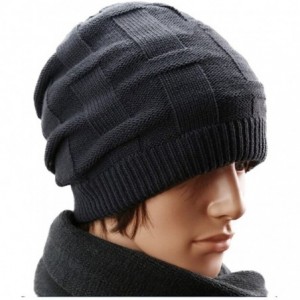 Skullies & Beanies Men's Striped New Autumn And Winter Warm Wool Korean Tide Knit Cap - Gray - CO126BVTA99 $35.19