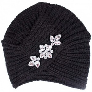 Skullies & Beanies Women's Knitted Turban Paillette Head Wraps Winter Warm Brim Hat Cap Pile Cap - Black - CN18L9TR9KI $21.00