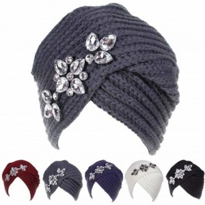 Skullies & Beanies Women's Knitted Turban Paillette Head Wraps Winter Warm Brim Hat Cap Pile Cap - Black - CN18L9TR9KI $19.46