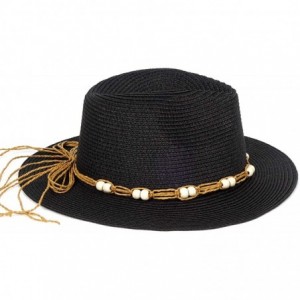 Sun Hats Women Wide Brim Foldable Straw Panama Roll up Hat Fedora Beach Sun Hat UPF50+ - A-hawaiian Wind Black - CF18O7H7KXC ...