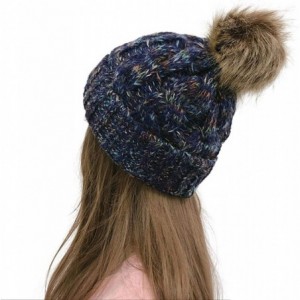 Skullies & Beanies Women Fashion Winter Warm Ponytail Patchwork Knitted Cap Hats & Caps - Navy Blue - C818AK20KIX $31.22