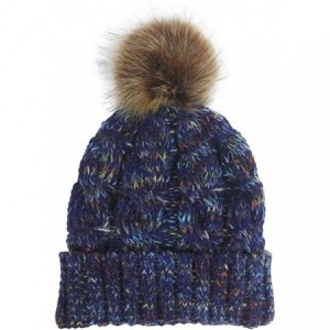 Skullies & Beanies Women Fashion Winter Warm Ponytail Patchwork Knitted Cap Hats & Caps - Navy Blue - C818AK20KIX $31.22