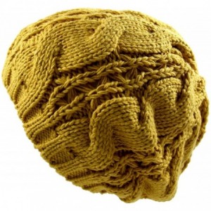 Berets Warm Chuncky Knit Over Size Cable Beanie Beret- Mustard - C611VC7YK9J $19.81