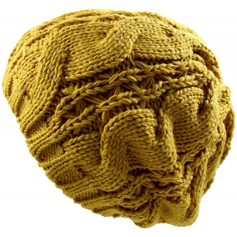 Berets Warm Chuncky Knit Over Size Cable Beanie Beret- Mustard - C611VC7YK9J $19.55