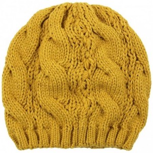 Berets Warm Chuncky Knit Over Size Cable Beanie Beret- Mustard - C611VC7YK9J $21.12