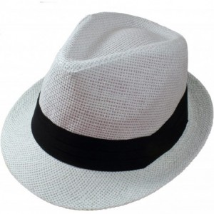 Fedoras Summer Fedora Panama Straw Hats with Black Band - White - C31835AC4LI $22.85