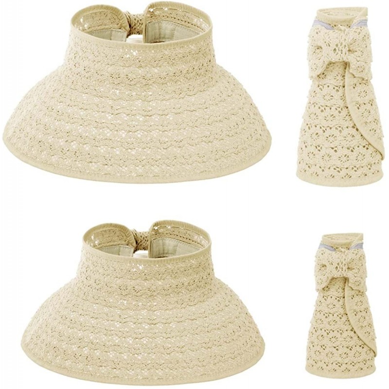Sun Hats BMC 2pc Mommy and Me Straw Material Collapsible Roll Up Wide Brim Hats - Creamy Tan - CS12MY8Q9YH $22.57