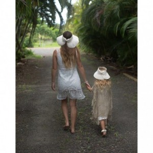 Sun Hats BMC 2pc Mommy and Me Straw Material Collapsible Roll Up Wide Brim Hats - Creamy Tan - CS12MY8Q9YH $22.57