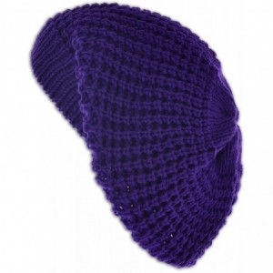 Skullies & Beanies Knit Crochet Beanie Tam - Purple - CY11HD8HJA7 $18.14