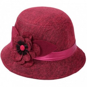 Sun Hats Women Cloche Hat Flower Bowler Bucket Hat Straw Floppy Sun Hat - Purple-1 - CY186ZRX3QD $17.31