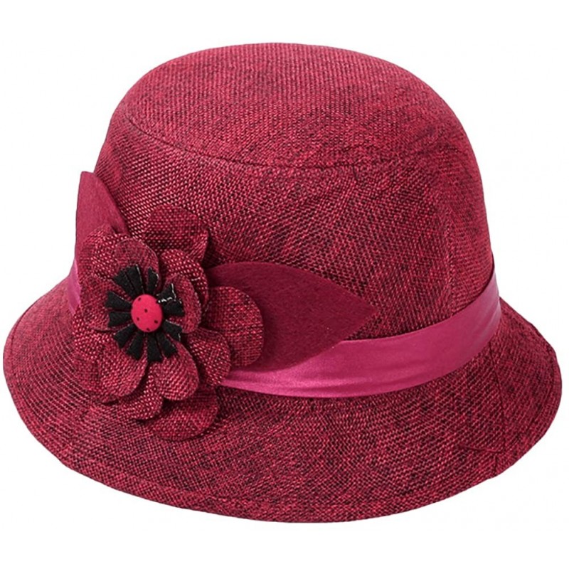 Sun Hats Women Cloche Hat Flower Bowler Bucket Hat Straw Floppy Sun Hat - Purple-1 - CY186ZRX3QD $17.31