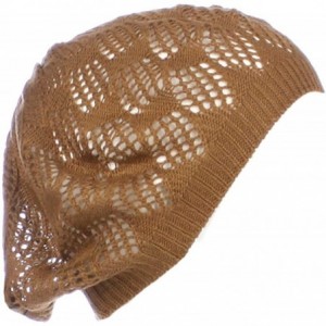 Berets Womens Knit Beanie Beret Hat Lightweight Fashion Accessory Crochet Cutouts - Khaki - CP182DSYLZ7 $25.96