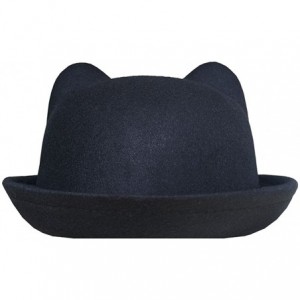 Fedoras Cat Ear Wool Bowler Hats - Cute Derby Fedora Caps with Roll-up Brim for Youth Petite - Black - CU180M6M020 $28.05