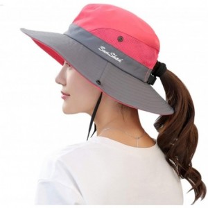 Sun Hats Women's Outdoor UV Protection Foldable Mesh Wide Brim Fishing Hat Bonnie Hats - A-watermelon Red - CI18G6YS0YY $23.03
