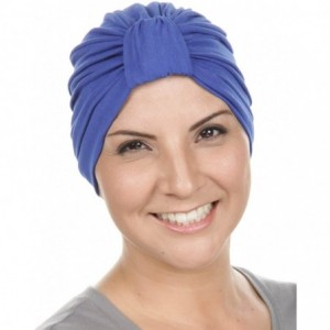 Skullies & Beanies Classic Cotton Turban Soft Pleated Chemo Cap for Women with Cancer Hair Loss - 08- Royal Blue - CX11K4JDXN...
