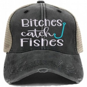 Baseball Caps Bitches Catch Fishes Women's Funny Custom Distressed Fishing Trucker Hat Embroidered Baseball Cap - Turquoise -...