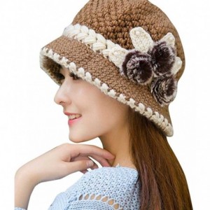 Berets Winter Beret Cap Womens Flower Knit Crochet Beanie Hat Winter Warm Cap - ❤️khaki - CS188929IA7 $23.17
