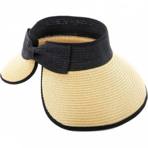Visors Women's Sun Visor Wide Brim Straw Roll up Ponytail Hat - Natural/Black - Color Block - CP1985COAU3 $26.54