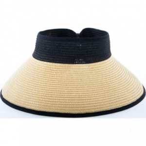 Visors Women's Sun Visor Wide Brim Straw Roll up Ponytail Hat - Natural/Black - Color Block - CP1985COAU3 $26.54