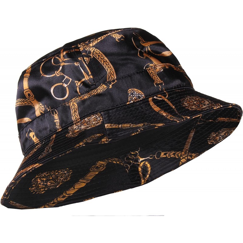 Bucket Hats Fashion Bucket Hat Cap Headwear - Many Prints - Satin Greek Black - CN11TUVA68R $28.71