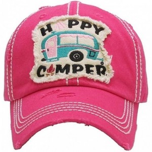 Baseball Caps Adjustable Happy Camper Distressed Baseball Cap Hat - Pink - C2180A2N2SA $34.15