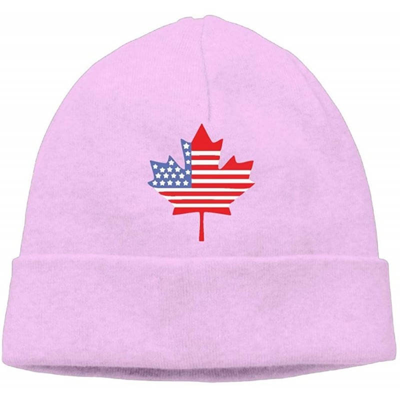 Skullies & Beanies Men's&Women's Canadian American Flag Soft Knit Hats - Pink - CH18II6Q9W6 $24.00