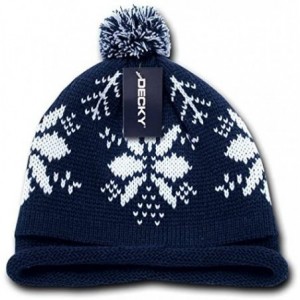 Skullies & Beanies Snowflake Roll Up Beanie with Pom - Navy - CH11903BUAN $20.34